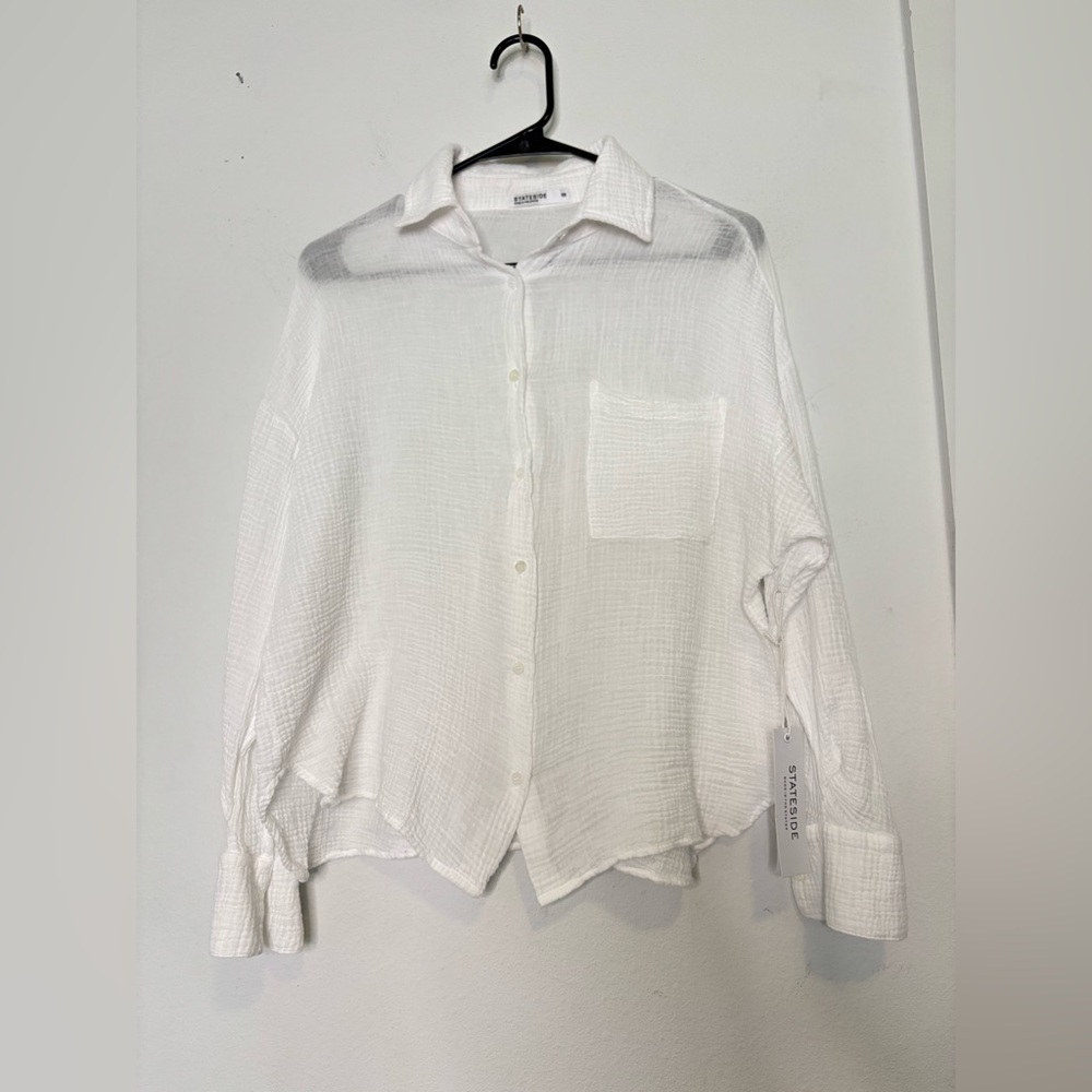 STATESIDE NWT WHITE MUSLIN BUTTON UP BLOUSE SZ XS